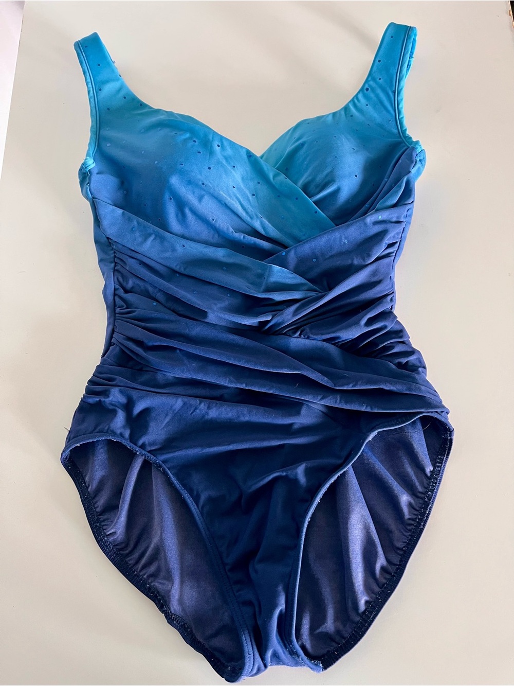 Miraclesuit Blue Ombré Ruched One-Piece Swimsuit Tummy Control Est. Size 8